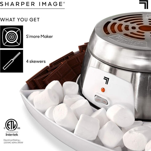 SHARPER IMAGE Electric Tabletop S'mores Maker, 6-Piece Set with 4 Skewers & 4 Serving Compartments