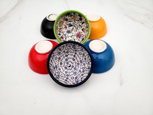 Decorative Turkish Ceramic Bowl Set of 6 - Handcrafted Multicolor Small Bowls (Multi 9)