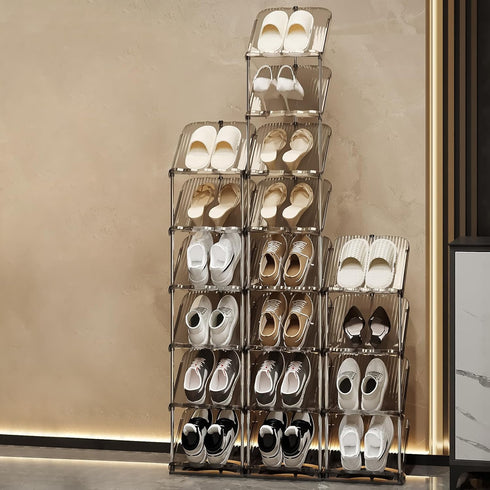 4 YYW Narrow Shoe Rack Vertical Shoes Rack for Entryway Corner Shoe Storage Organizer for Small Spaces Transparently
