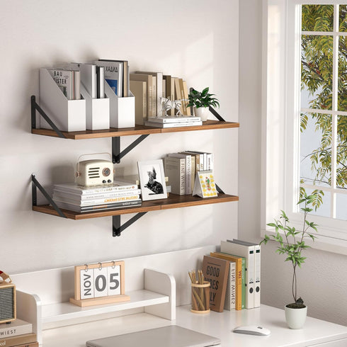 Heimlove 12 Inch 16W 12D Set 2, Deep Floating Shelves for Wall, x Wood Wall Shelves of Walnut Wide Floating Bookshelf