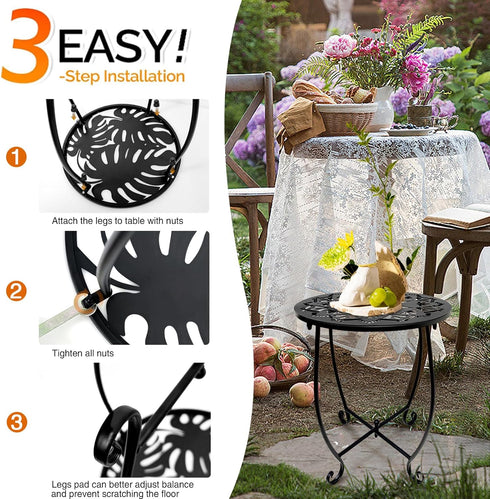 Fashion&cool 17Inch) (1) Patio Side Table, Weather Resistant Metal Side Table, Small Round Outdoor End Table Accent