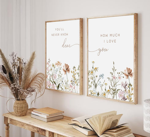 2 libitea Pcs Wildflower Nursery Wall Art Flower Botanical Sentence Poster Painting Picture Wall Decor Boho Girl
