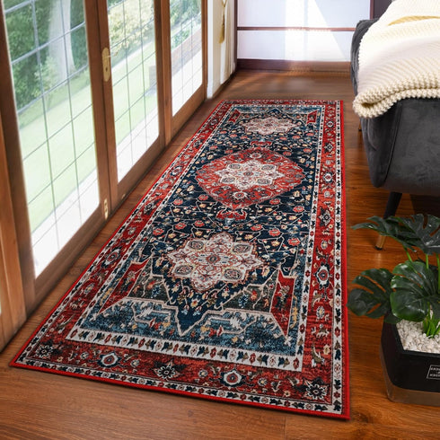 YJ.GWL Area Rug 2x6 - Washable Non-Slip Hallway Runner Rug, Vintage Red Carpet for Bedroom, Kitchen, Bathroom