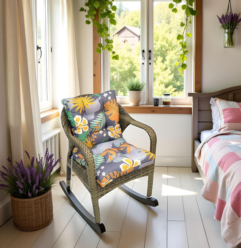 41.7"*20.8"*3.5" Floral Outdoor Chair Cushions Waterproof Tufted High Back Wricker Chair Cushion with Ties for Indoor