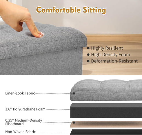 43L 300lbs, 17x13x13in, Storage Ottoman with Extra Thick Foam Padded Seat, Foldable Foot Rest Stool with Linen Fabric