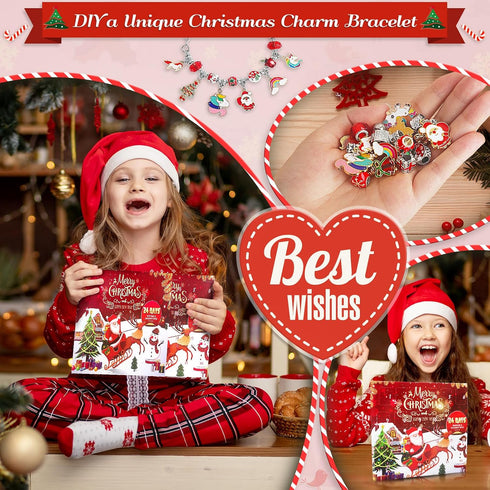 2024 Christmas Advent Calendar Charm Bracelets for Girls, SIXNIE 24-Days Countdown with DIY Charm Bracelets Kits