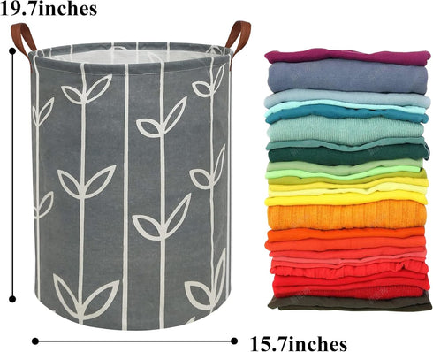 HIYAGON Large Waterproof Storage Baskets - Collapsible Canvas Basket for Kids Room, Toy Organizer, Home Decor (Grey