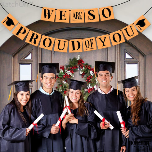 KatchOn We Are So Proud Of You Banner - 14 Feet, No DIY, Black Orange Grad Decorations
