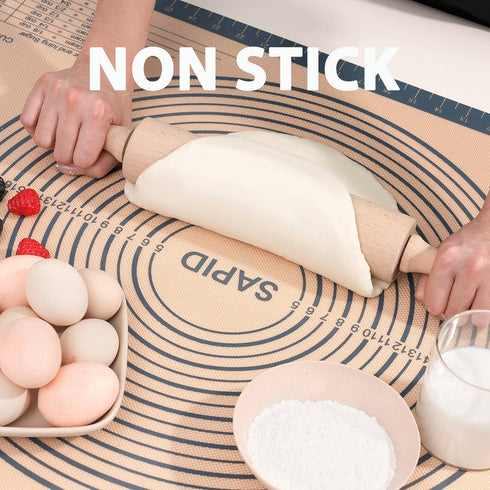 Non Slip Silicone Pastry Mat Large with Measurements for Dough Rolling, Cookies, Bread, 16" x 24", Gray