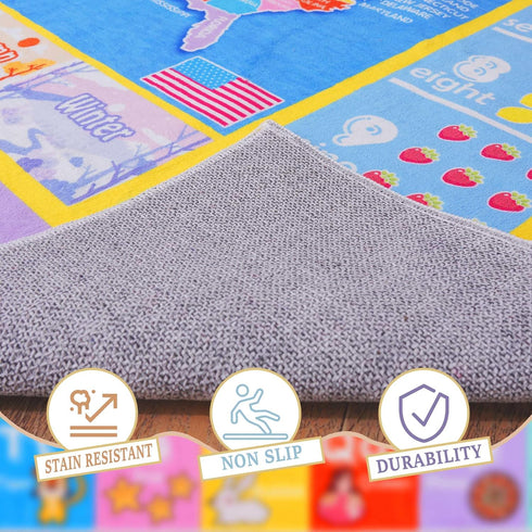 4x5 Kids Rugs for Playroom - Soft & Non-Slip Feet Educational Rug for Learning ABC Alphabet, Numbers, Shapes & Map