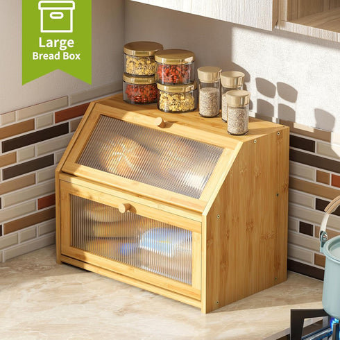 Countertop,Double Counter,Bamboo BMOSU Large Bread Box for Kitchen Layer Bread Box for Kitchen Wood Bread box Capacity