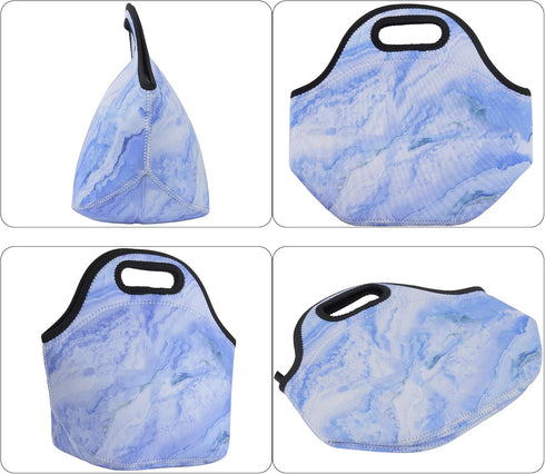 CM Soft Neoprene Tote Picnic Bag Lunch Container Organizer for Outdoor Travel (Blue Marble Pattern)