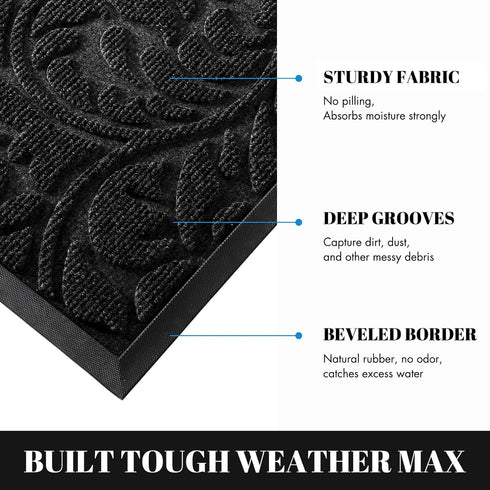 Yimobra Sturdy Door Mat, Heavy Duty Welcome Mats for Home Entrance, Weather Resistant Easy Clean (Black)