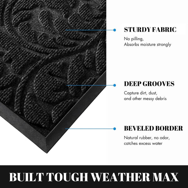 Yimobra Sturdy Door Mat, Heavy Duty Welcome Mats for Home Entrance, Weather Resistant Easy Clean (Black)