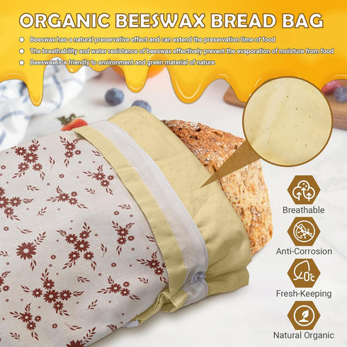 NIKKOUR Bags(2 Pack) 2) Large Linen Beeswax Bread Sourdough Bread Bags Reusable Double-Lock Freezer Baking Container