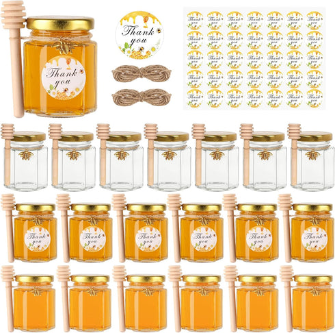 BIGIVACA 3 oz Mini Honey Jars - 20 Pack Hexagon Glass Jars