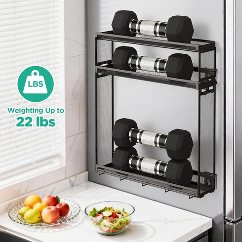 3 9 Hooks-2 Docnest Tier Wall Mounted Spice Rack with Installation Ways (Screw/Adhesive), Space-Saving Metal Spice