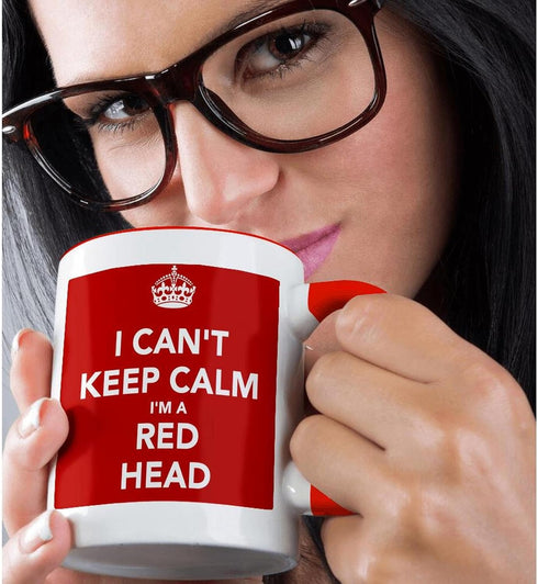 3dRose Two Tone Red Mug, "I Can't Keep Calm I'M A Red Head Red", 11 oz
