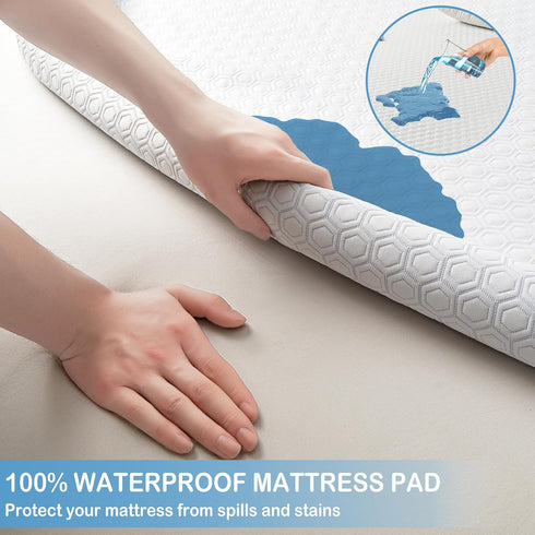 Mooreeke Premium Full Size Nylon Mattress Protector - 100% Waterproof, Naturally Cooling, Fitted Cover for Up to 14"