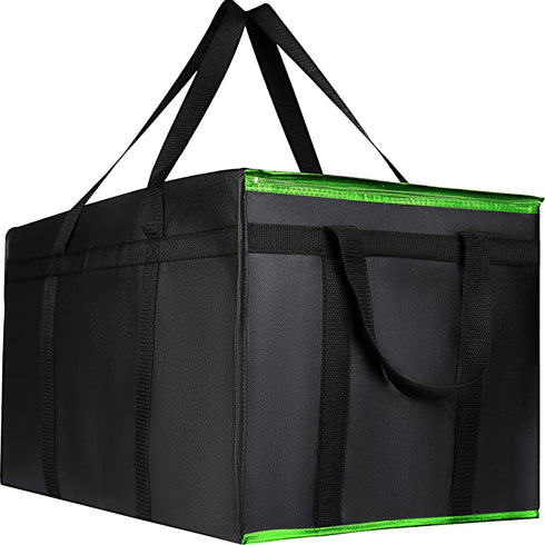 2 Pack XXXL-Large Insulated Grocery Shopping Bags, Green, Reusable Bag,Thermal Zipper,Collapsible,Tote,Cooler,Food