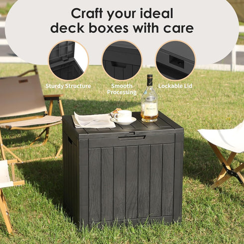 35 TARKARI Gallon Lockable Resin Deck Box, Waterproof & UV-Resistant Outdoor Storage Box for Outdoor Cushion Storage