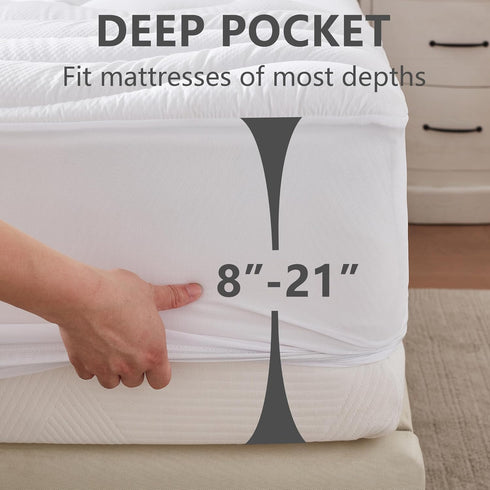 Twin Mattress Protector Waterproof, Pee Proof Quilted Fitted Cover for Kids, Soft Cooling Topper, White