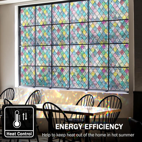 FEOMOS Stained Glass Window Film | Colorful Lattice Window Privacy Films | Anti UV 29.5 x 78.7 inches
