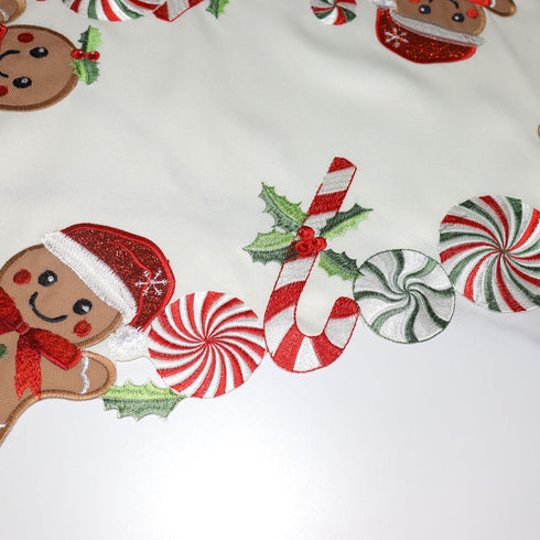90 inches Gingerbread Table Runner Christmas Runners Embroidered Decorations Candy Cane Long for Kitchen Dinning Coffee