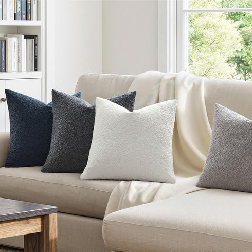 Pack 4 18x18 Inch MIULEE of Decorative Textured Boucle Throw Pillow Covers Blue Gray Accent Solid Pillow Cases Soft