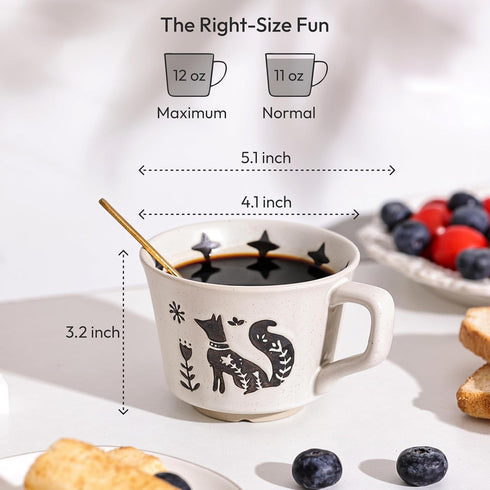 11 oz (Set 4, Ceramic Coffee Mug, Small Novelty Unique Teacup with Handle, Stoneware Cup for Tea Mocha Latte Cappuccino