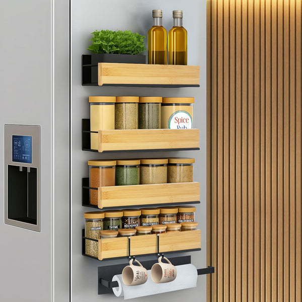 ARIBAGGI 4 Pack Magnetic Spice Rack for Refrigerator Strong Magnetic Shelf for Fridge,