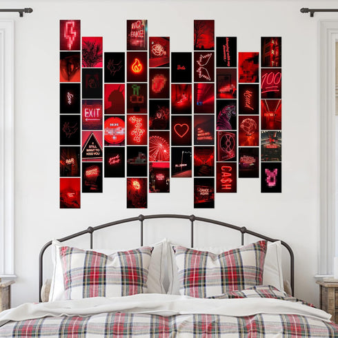 50PCS Red Neon Aesthetic Pictures Wall Collage Kit, Neon Red Photos Collections for Dorm Decors (Trendy Wall Prints)