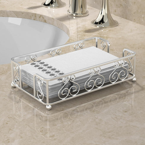 Countertop Silver Guest Towel Holder Tray for Bathroom Napkin Organizer for Disposable Hand Paper Towels, Vanity Napkin