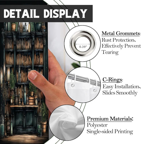 TSLOVER Curtains,72x72 Inch Gothic Bookshelf Shower Curtain for Bathroom Decor,Witchy Dark Academia Shower Curtains