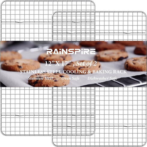 Heavy Duty Stainless Steel Cooling Rack - Oven Safe Wire Rack for Cooking & Baking, Fits Half Sheet Cookie Pan, 2-Pack