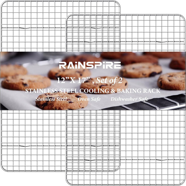 Heavy Duty Stainless Steel Cooling Rack - Oven Safe Wire Rack for Cooking & Baking, Fits Half Sheet Cookie Pan, 2-Pack