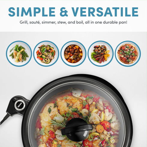 Aroma Housewares ASP-137B 3Qt. 3-in-1 Electric Indoor Grill - Portable, Dishwasher Safe, Black with 10 in. Nonstick Pan