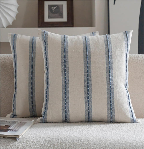 Cethom Boho Throw Pillow Covers 18x18 Set of 2, Beige and Blue
