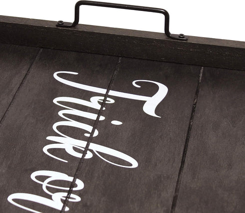 Elegant Designs Trick or Treat Decorative Wood Serving Tray - 15.50" x 12" Black Wash with Handles