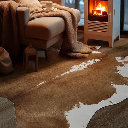 4.6 5.2ft, BENRON Premium Faux Cowhide Rug, Cow Print, Rustic Western Rugs for Living Room Bedroom, Irregular Animal