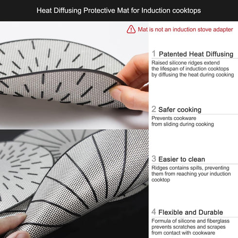 Lazy K Induction Cooktop Mat, Silicone Fiberglass Scratch Protector, Non Slip Pads, 11 inches
