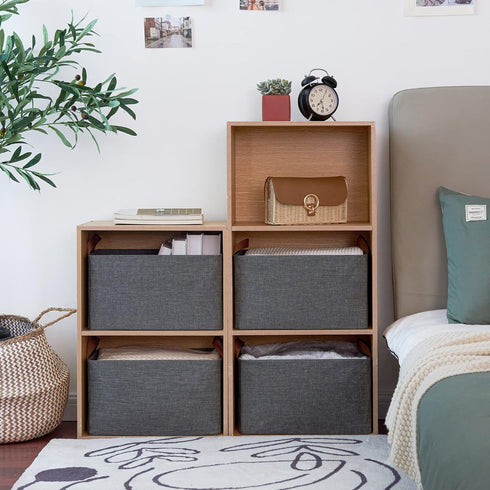 GRANNY SAYS Closet Storage Bins, Large Dark Gray Organizer Storage Baskets, 4-Pack for Bookshelf