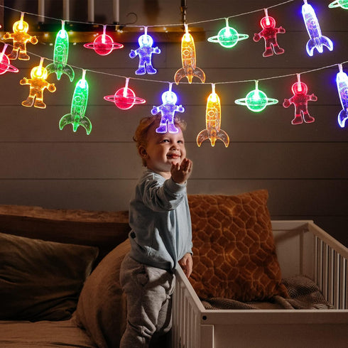 20 LED Children's Room String Light, Astronaut Spaceship Rocket Pendants, Holiday Party Lights, Kids Room Decor