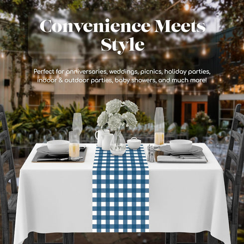 12 Pack 14 108 Inch. Blue Gingham Checkered Premium Disposable Plastic Table Runner x Table Runner for Dinner Parties