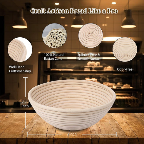MarzeMuun Set 2 (9 inch 4 Banneton Bread Proofing Basket - Proofing Basket of Round) - Natural Rattan Banneton