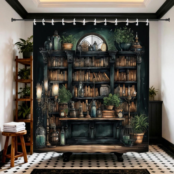 TSLOVER Gothic Bookshelf Shower Curtain for Bathroom Decor,Witchy Dark Academia Shower Curtains with