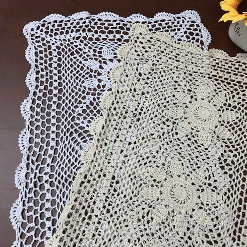 Hetao 16x27 Handmade Cotton Crochet Lace Table Runner - White