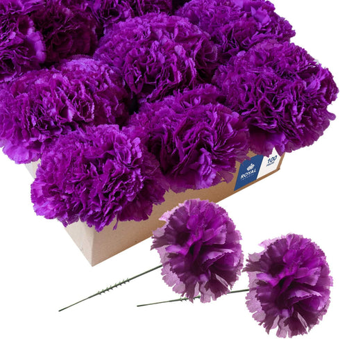 Royal Imports Artificial Carnations, Silk Faux Flowers, 100 Single 5" Stems for Funeral Arrangements, Purple