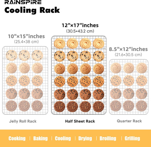 Cooling Rack Stainless Steel, Heavy Duty Cooling Racks for Cooking and Baking, Oven Safe Wire Rack for Cooking, Baking Rack for Oven Cooking Fits Half Sheet Cookie Pan, 12" x 17", 2-Pack