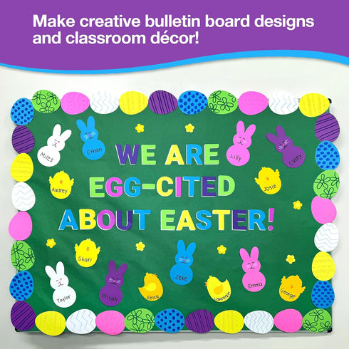 130 2-Sided Pieces Eggs, Baby Chicks & Bunny Punch Out Paper Cutouts for Easter Decorations, US Made Card Stock cutouts